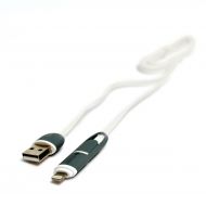 ������ PowerPlant Quick Charge 2A 2-�-1 flat USB 2.0 AM  Lightning/Micro 1�white