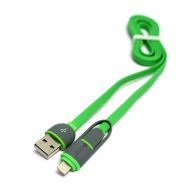 ������ PowerPlant Quick Charge 2A 2-�-1 flat USB 2.0 AM  Lightning/Micro 1�green