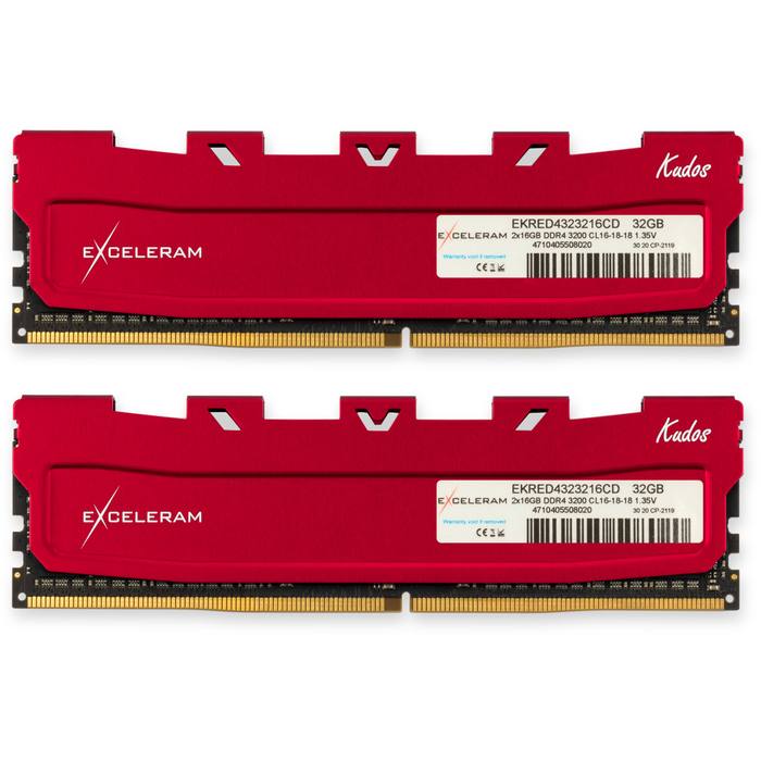 ������ ���`�� ��� ����`����� DDR4 32GB (2x16GB) 3200 MHz Red Kudos eXceleram (EKRED4323216CD)