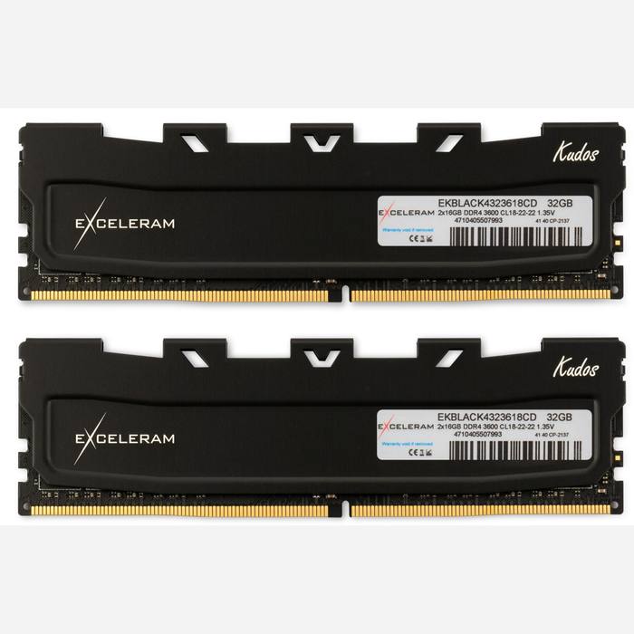 ������ ���`�� ��� ����`����� DDR4 32GB (2x16GB) 3600 MHz Black Kudos eXceleram (EKBLACK4323618CD)