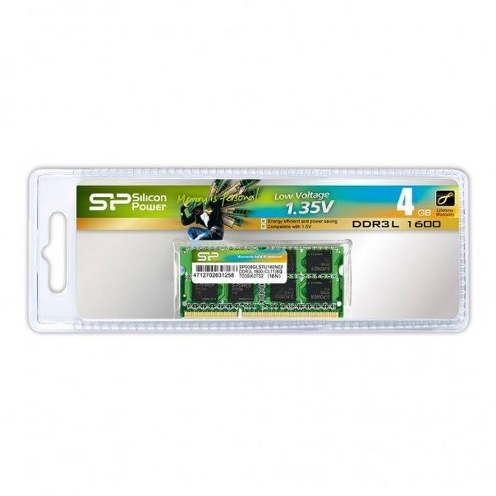 ������ ���`�� ��� �������� SoDIMM DDR3L 4GB 1600 MHz Silicon Power (SP004GLSTU160N02)